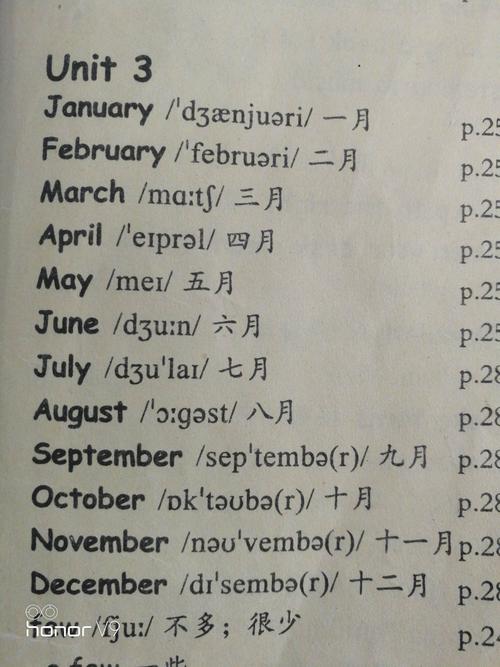 英语十二个月份的单词